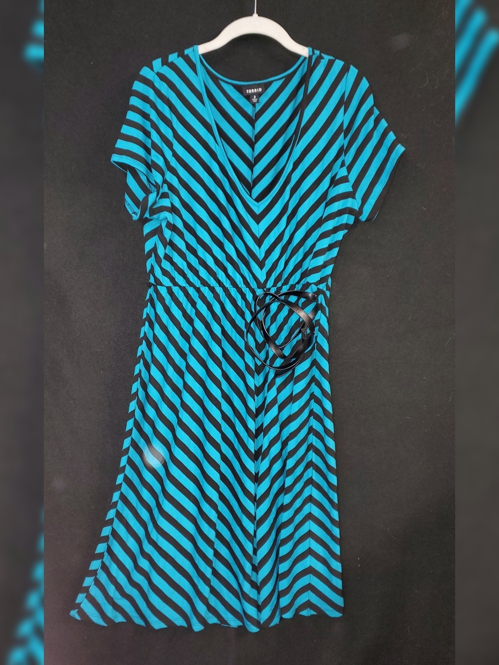 Torrid Black and Teal Chevron Stripe Scoop Top